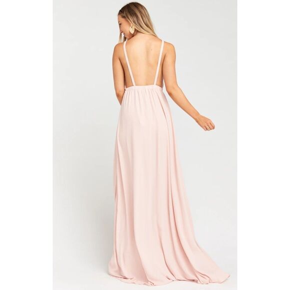 Show Me Your MuMu Chiffon Dusted Peach Backless Halter Maxi Gown XS Bridesmaid - Picture 4 of 11